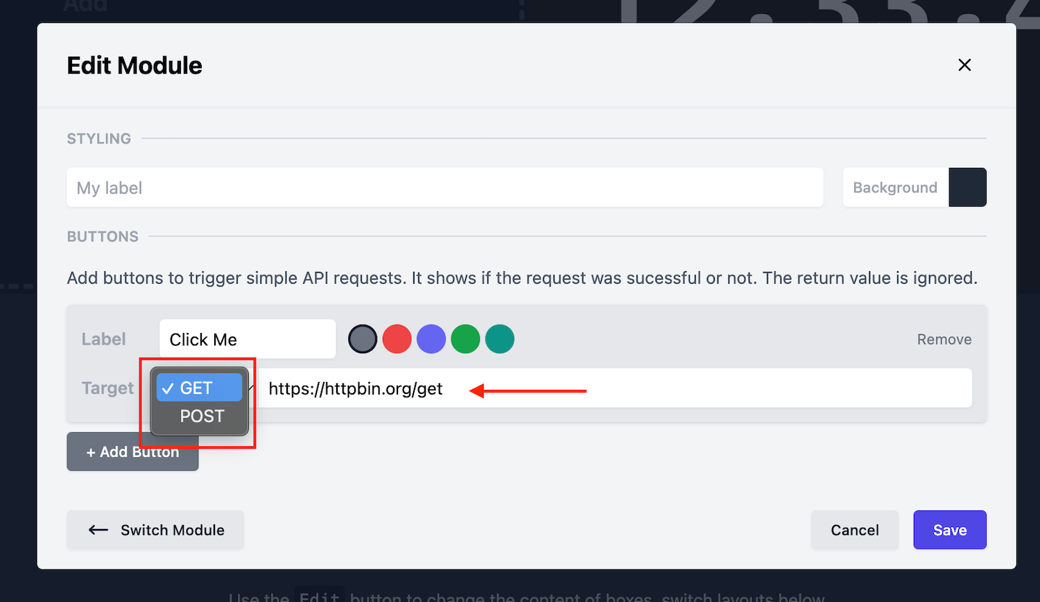 Configuring the Buttons module