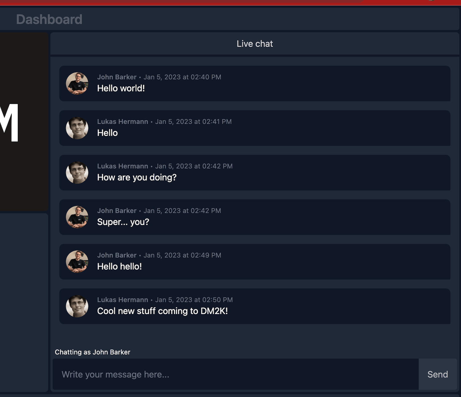 Chatting on a dashboard