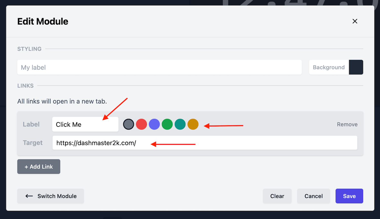 Configuring the Links module