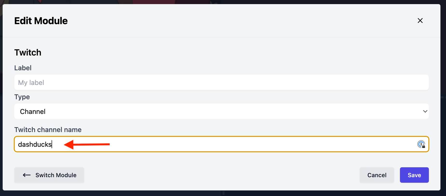 Setting the Twitch channel name